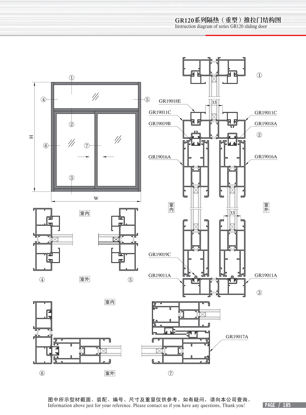 GR120系列隔熱（重型）推拉門結構圖